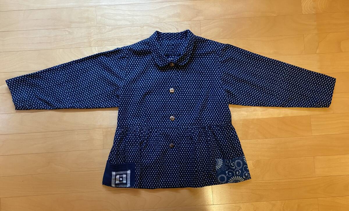 ☆即決☆ 古布100% 着物リメイク 綿 ギャザー入り ジャケット 絣 藍染 百貨店拍卖
