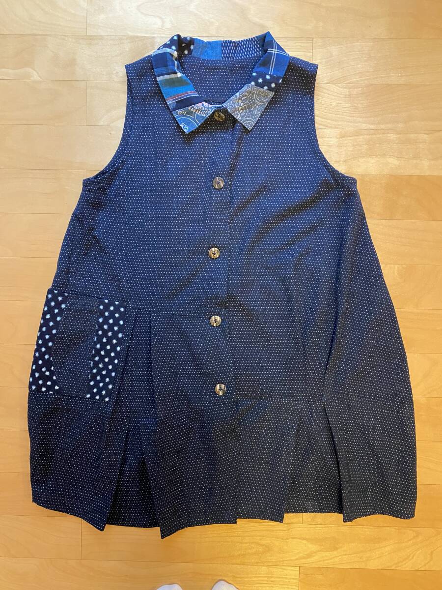 ☆即決☆ 古布100% 着物リメイク 襟付き ロングベスト 蚊絣 百貨店 拍卖
