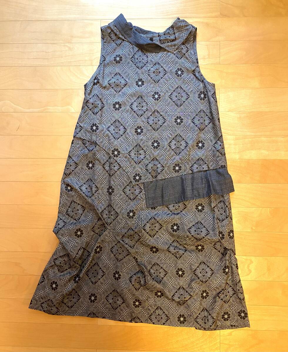 ☆即決☆ 古布100% 着物リメイク 大島紬 絹 立体 ワンピース 竜郷柄 泥大島 百貨店 拍卖