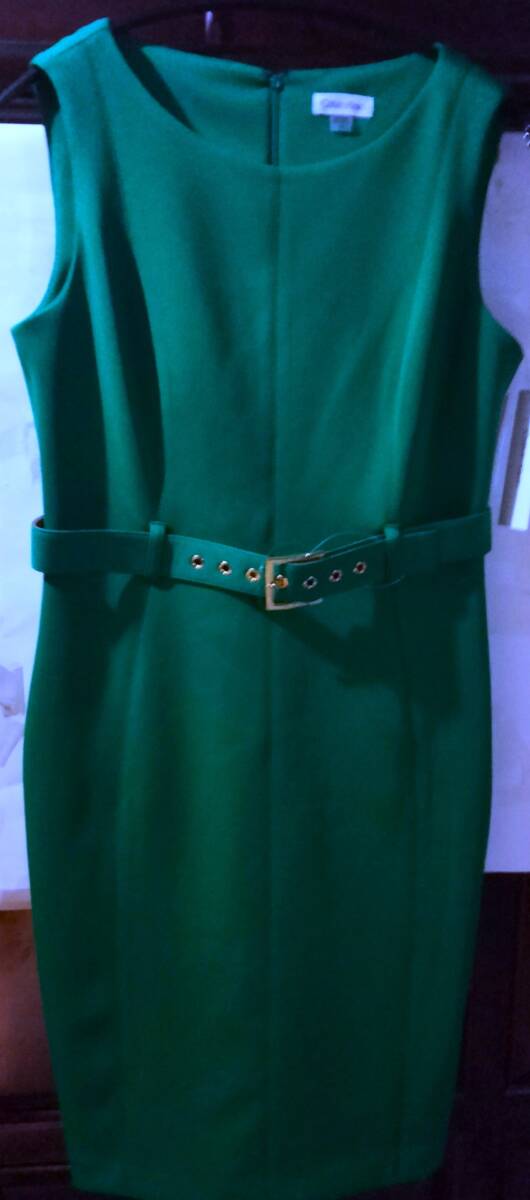 新品 CK ワンピース ベルト付 12 XL位 緑拍卖