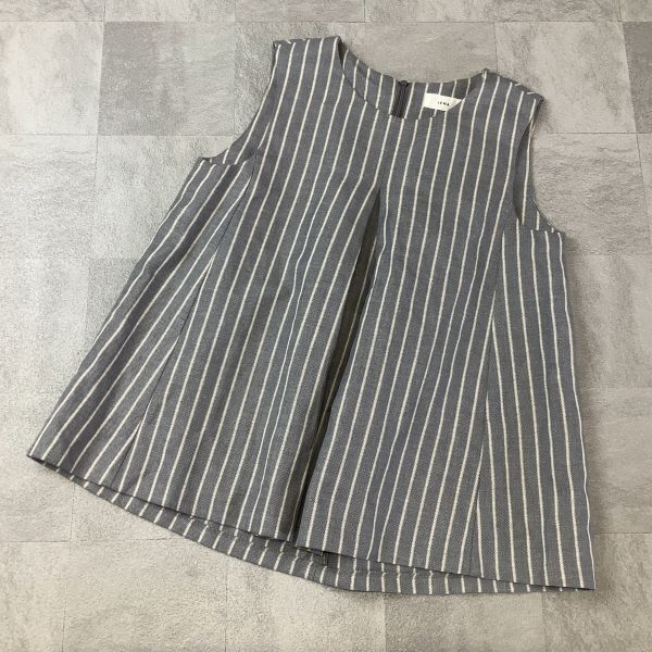 良品 リネンブレンド IENA イエナ ストライプ ノースリーブ ブラウス レディース フリーサイズ グレー拍卖