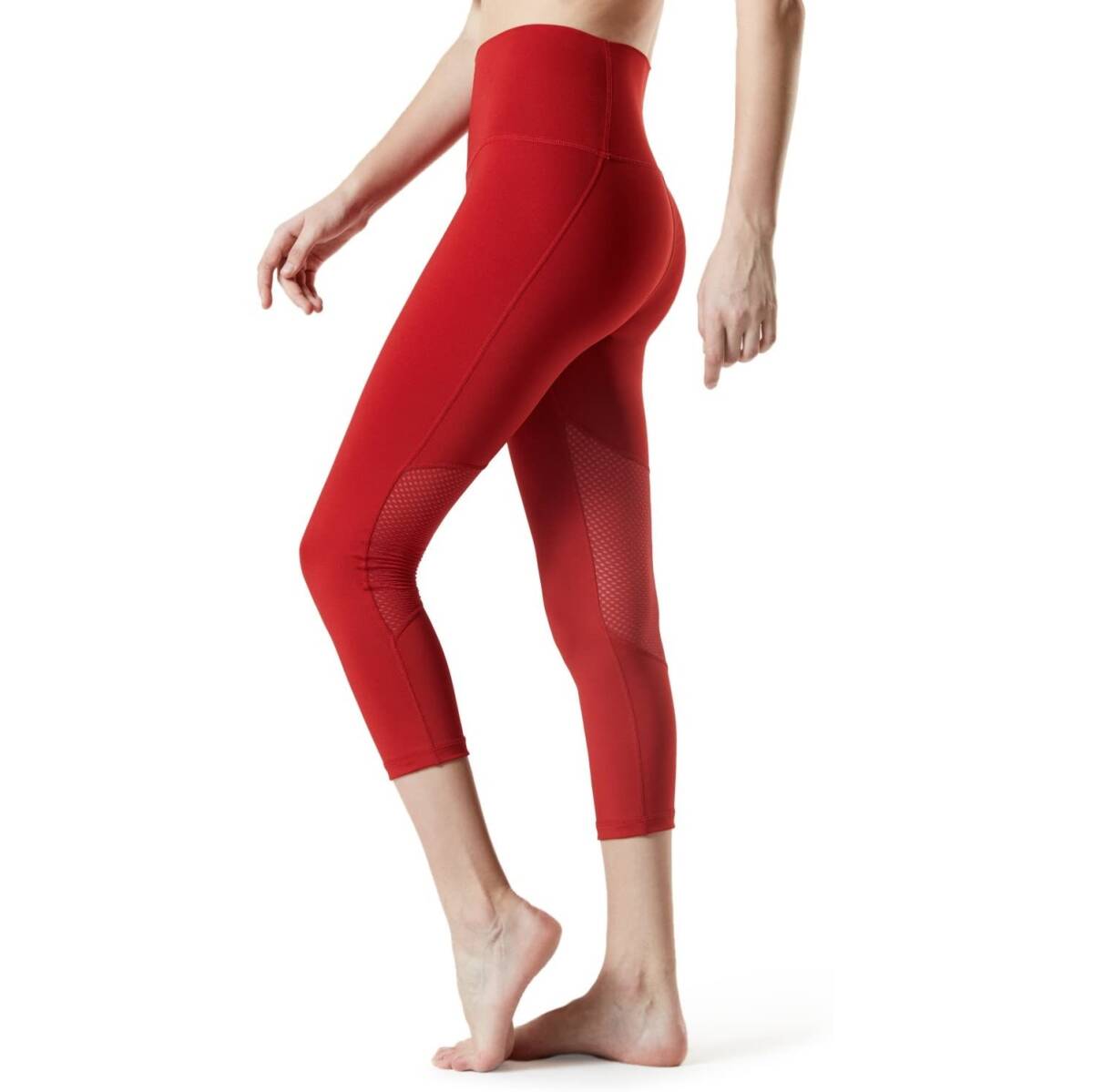 TESLA|レディース ヨガパンツ 7分丈 ハイウエスト レッド XL 即日発送拍卖