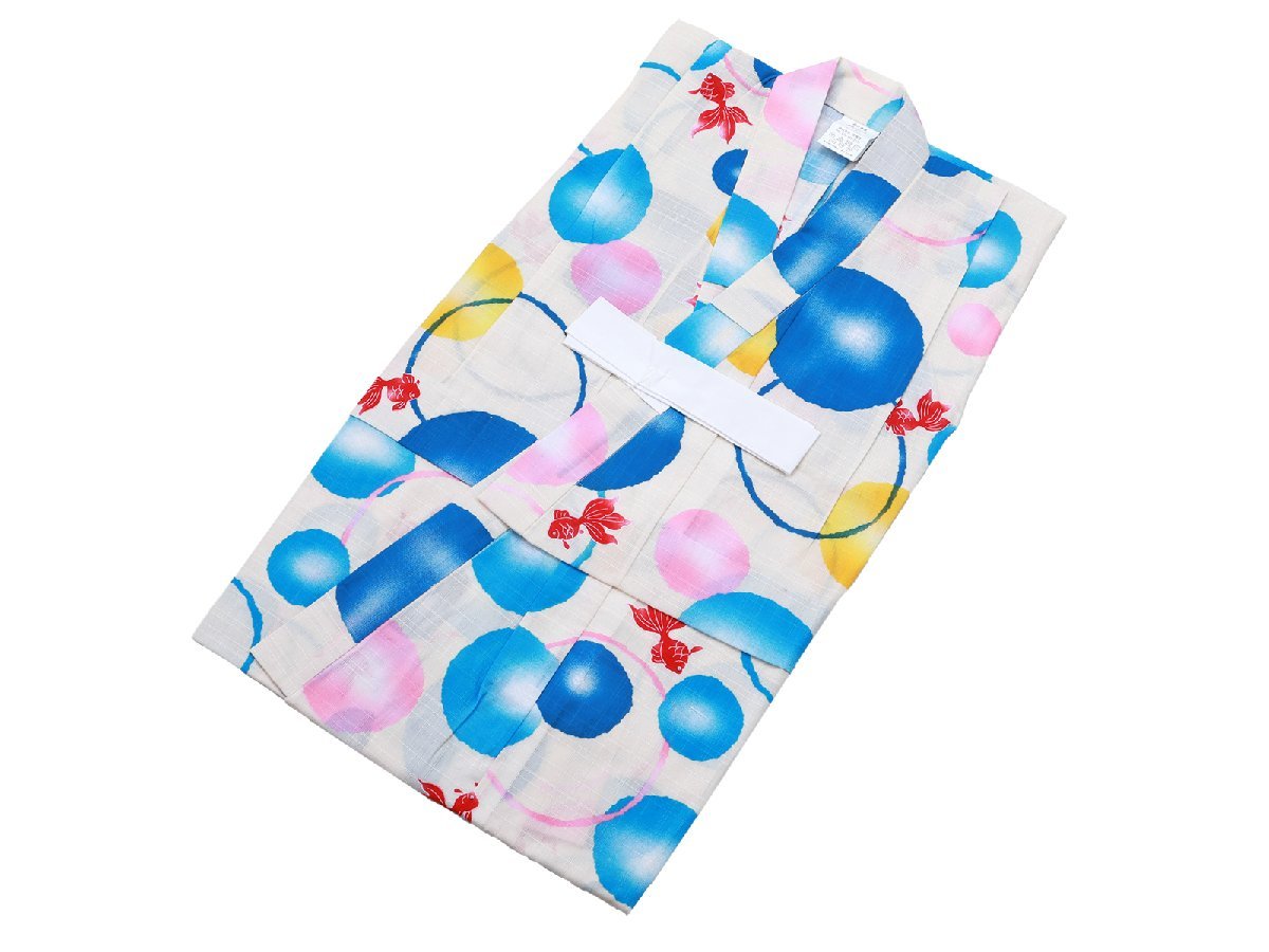 ◆110cmサイズ 子供 ゆかた◆綿素材 仕立て上がり 浴衣 単品 キッズ kn-35 7水玉アイボリー系拍卖