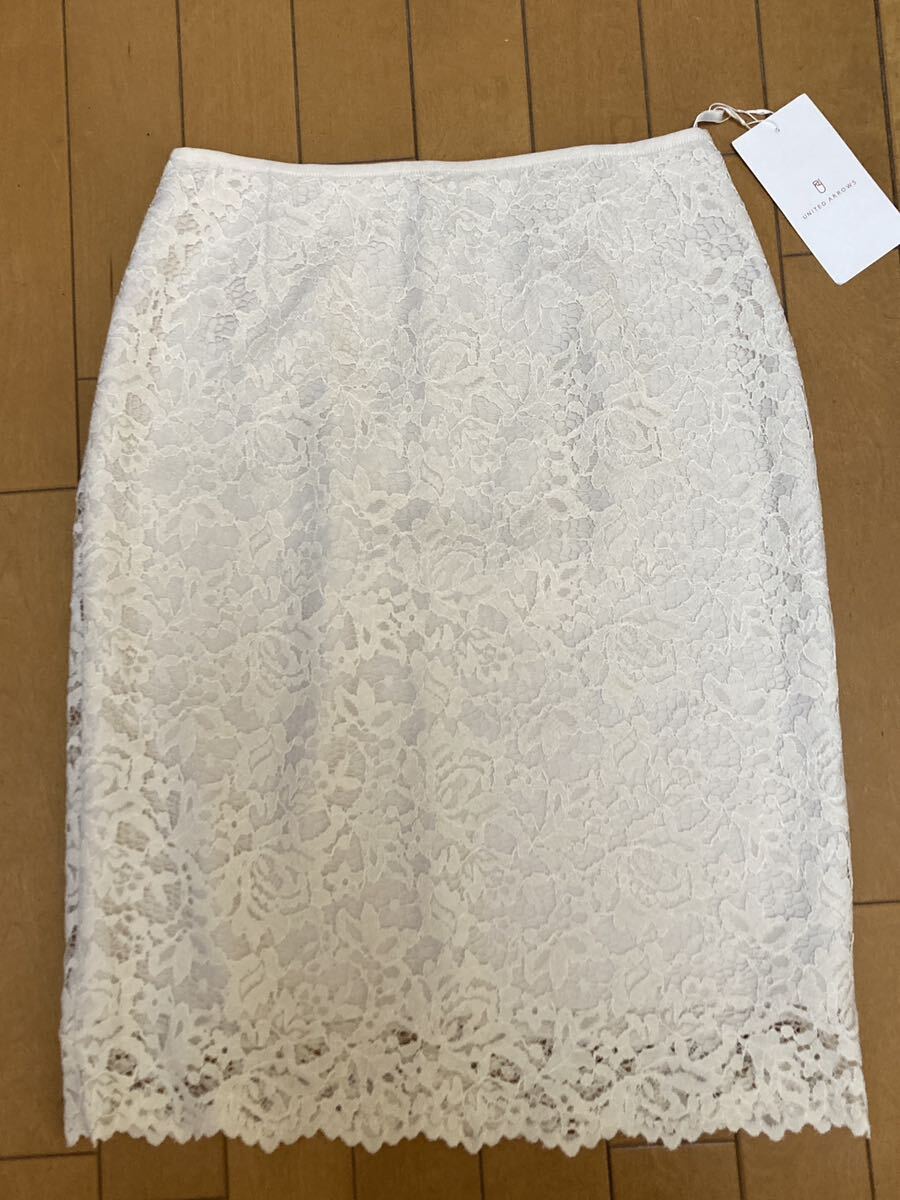 【新品】UNITED ARROWS レース スカート 40 オフホワイト拍卖