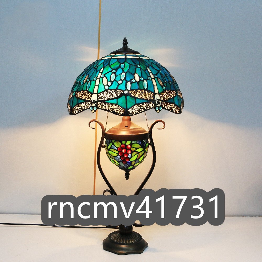 「81SHOP」 ステンドランプ ステンドグラス アンティーク 蜻蛉花柄 照明 レトロな雰囲気 室内装飾 ティファニー テーブルスタンド拍卖