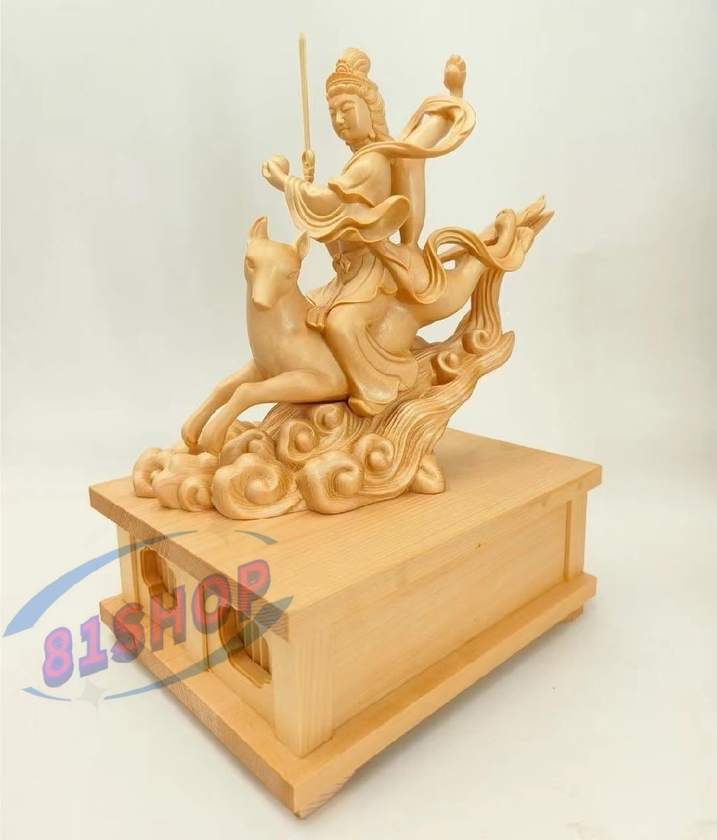 「81SHOP」総高26cm★稲荷大明神 騎狐像 荼吉尼天 荼枳尼天 四角台座お稲荷さん お稲荷様 稲荷神 木彫仏像 木彫り 木製拍卖