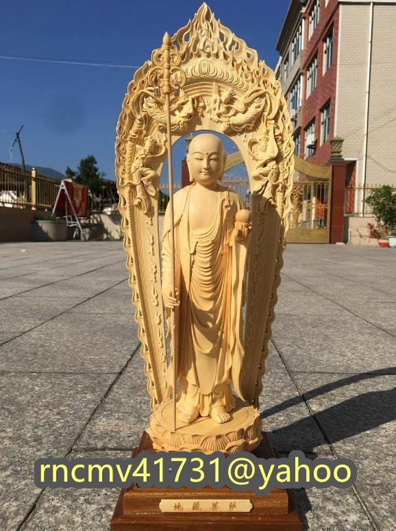 「81SHOP」 高級仏教美術 ★はヒノキ木彫りの蔵王菩薩透かし彫りバックライト蓮台仏像を使用していない中国式客間仏堂寺院置物身長47cm拍卖