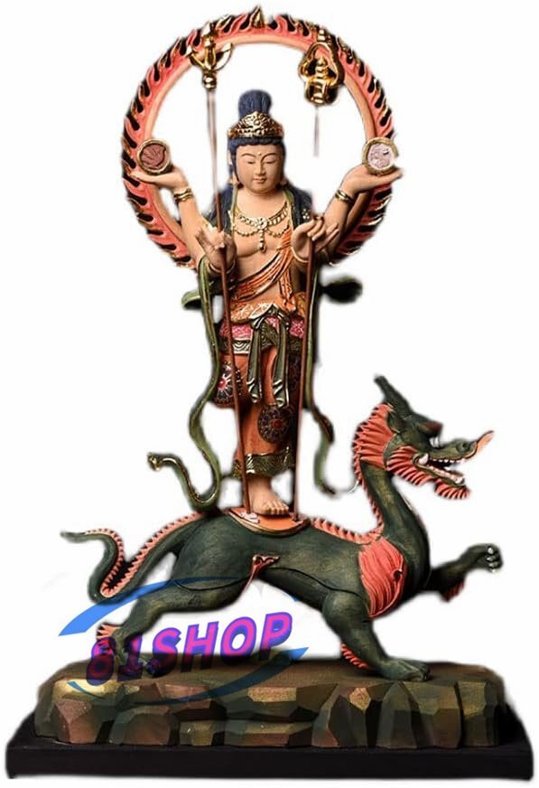 「81SHOP」木彫り 仏像 【妙見菩薩立像】桧木製高級彫り彩色 切金(乗亀像)守り本尊 菩薩像 風水(総高さ33cm×総巾23cm×総奥行13cm)拍卖