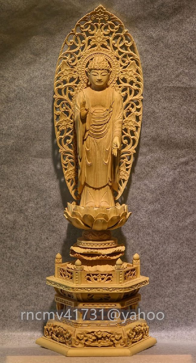 「81SHOP」 木彫り 仏像 阿弥陀如来立像 高級天然 ツゲ木彫り 十二支守り本尊 干支 阿弥陀仏 阿弥陀様 仏教工芸品拍卖