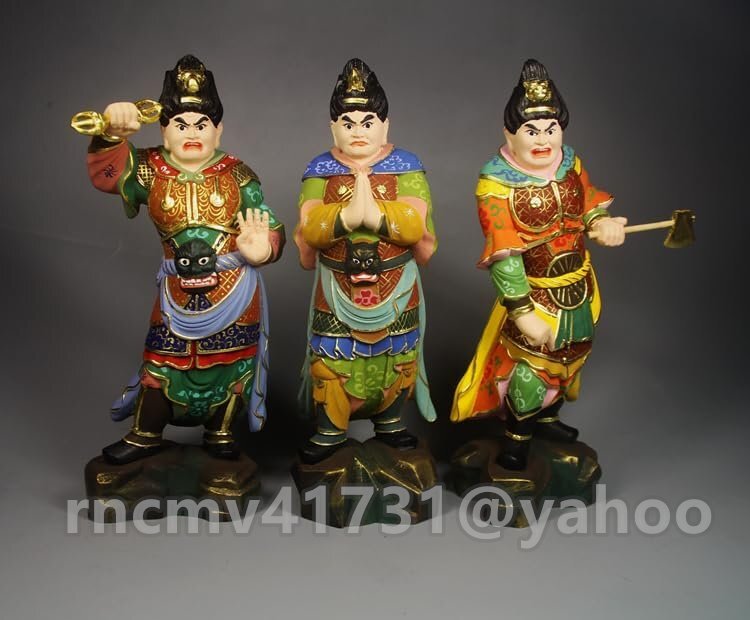 仏像 木彫り 十二神将 立像 セット 天然ツゲ木彫り 仏教美術品 黄楊 柘植 極彩色絵系 (高さ18cm×巾7cm) ◆彫刻仏像拍卖