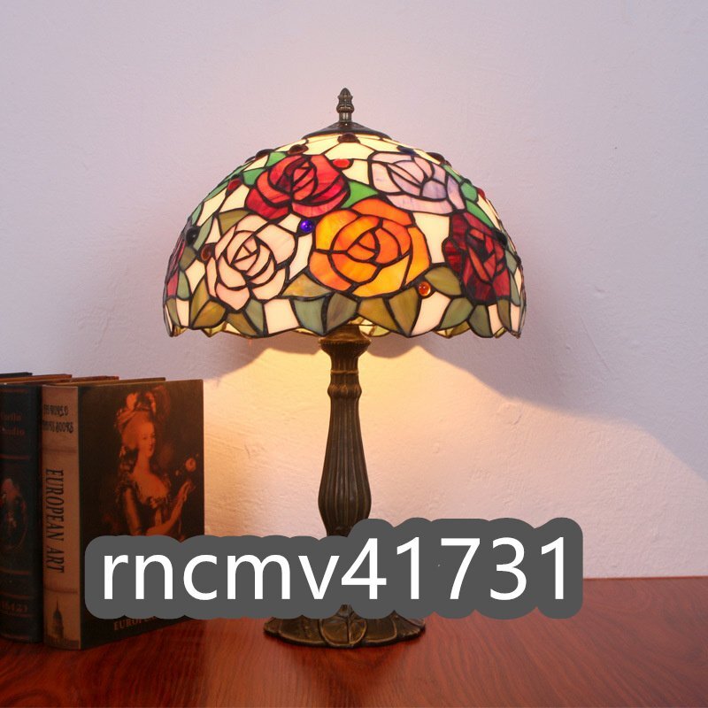 「81SHOP」 テーブルスタンド ステンドランプ ステンドグラス バラ花柄 レトロな雰囲気 ティファニー ランプ 照明 室内装飾拍卖