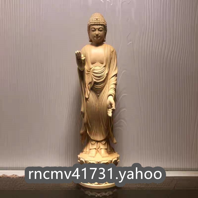 「81SHOP」 繁樓藝雕 仏像 釈迦如来 立像 木彫り 置物 仏壇仏像 蓮華座 祈る 厄除け 高級天然ツゲ木彫り拍卖