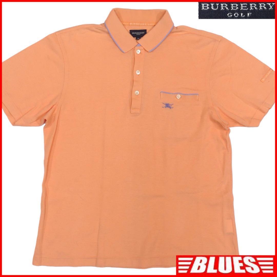 即決★日本製 BURBERRY GOLF★メンズM 廃版 ポロシャツ ゴルフウェア バーバリーゴルフ オレンジ ピンク 三陽商会 ナイト刺繍拍卖
