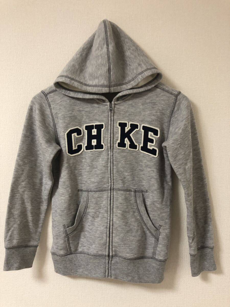 裏起毛 ワッペン付き ジップアップ スウェットパーカー 薄グレー 140サイズ拍卖