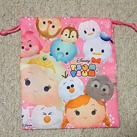 【未使用】ディズニーツムツム『ミニ巾着』ピンク《携帯性抜群!小物入れに最適!》拍卖