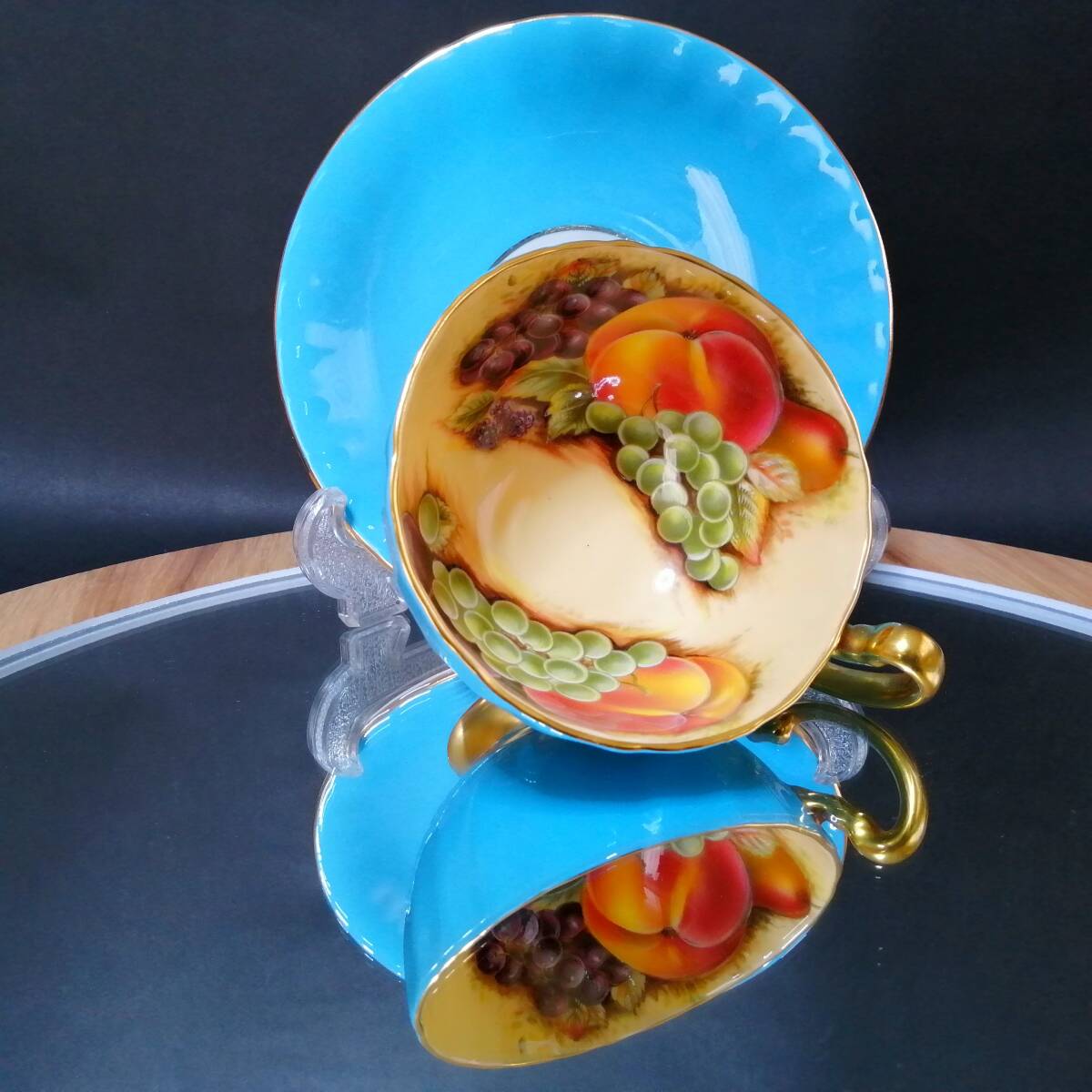 美品◇自宅保管 エインズレイ オーチャードゴールド ブルー カップ&ソーサー オーバンシェイプ Aynsley Orchard Gold拍卖