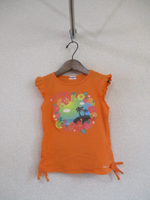 Moujonjonオレンジプリント半袖カットソー サイズ120(USED)40519拍卖