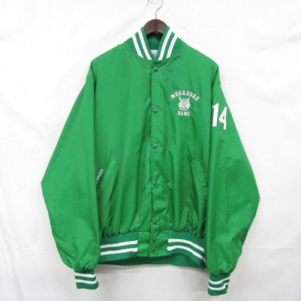 ★USA製★ サイズ XL Gem sportswear スタジアム ジャンパー ナイロン ジャケット グリーン 刺繍 ジェム 古着 ビンテージ 4A0705拍卖