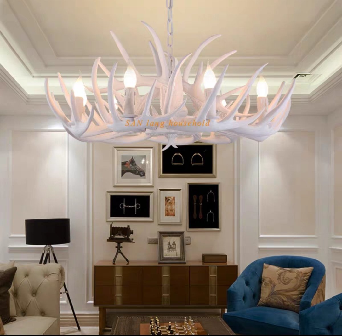 高級感溢れる★カフェみたい 鹿の角 シャンデリア ライト天井照明 照明器具6灯ホワイト拍卖