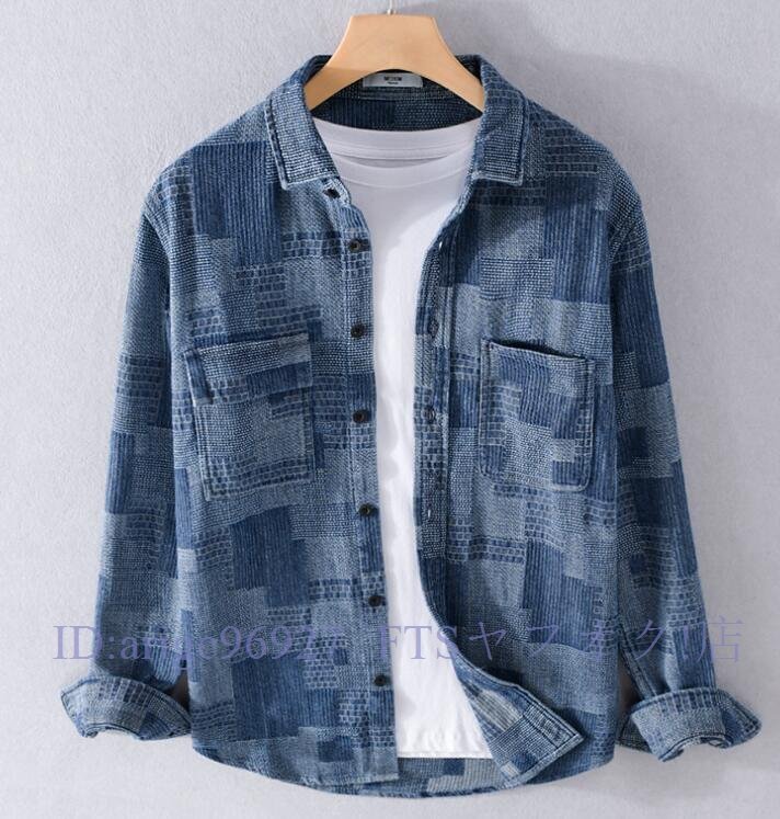 A7583★新品シャツ 長袖 デニムシャツ ウエスタンシャツ シャツジャケット ワークシャツ トップス カジュアルシャツ 開襟 2色 ブルー拍卖