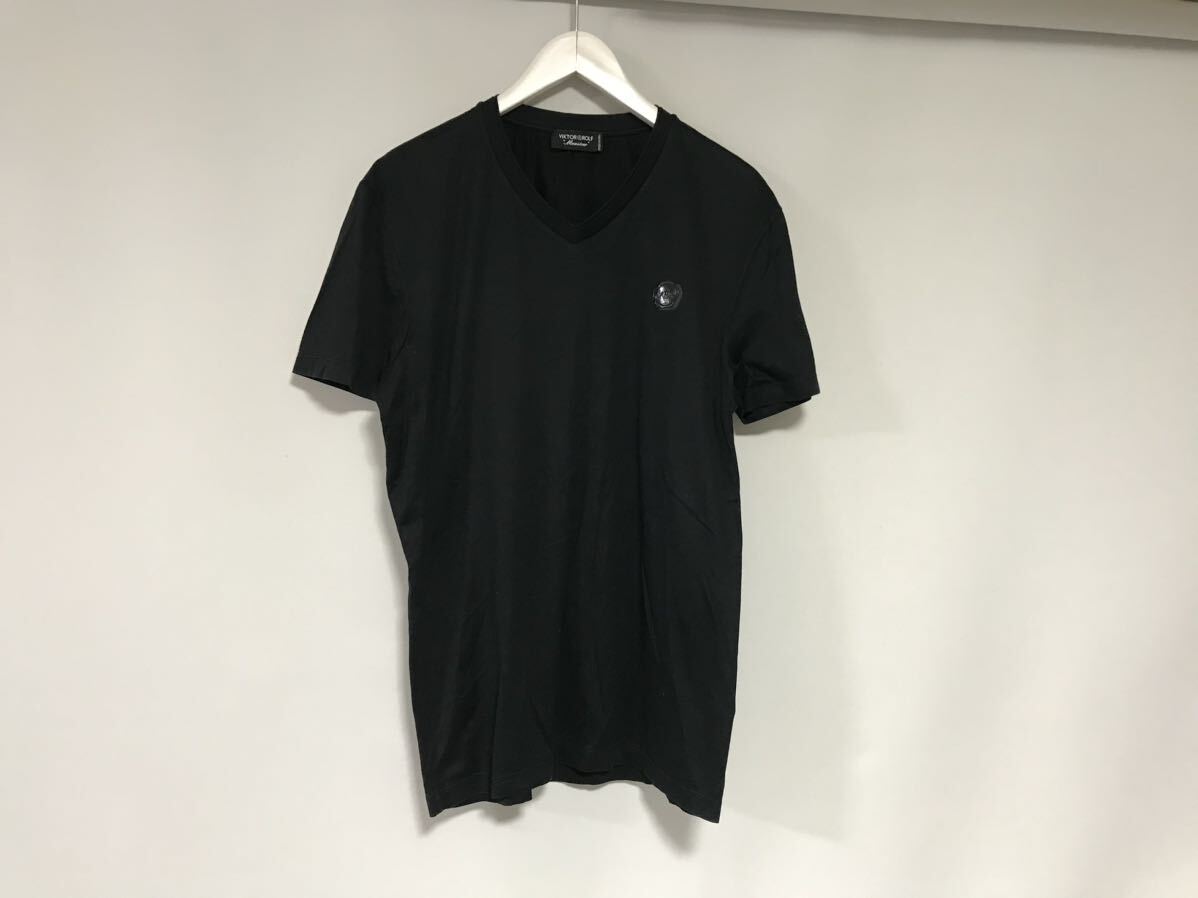 本物ヴィクターアンドロルフVIKTOR&ROLF光沢コットンVネックドレス半袖Tシャツメンズサーフアメカジミリタリービジネススーツ黒Mイタリア製拍卖