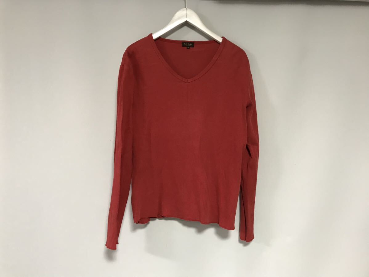 本物ポールスミスコレクションPAULSMITHコットンVネック長袖TシャツロンTメンズサーフアメカジミリタリーワークビジネススーツ赤レッドM拍卖