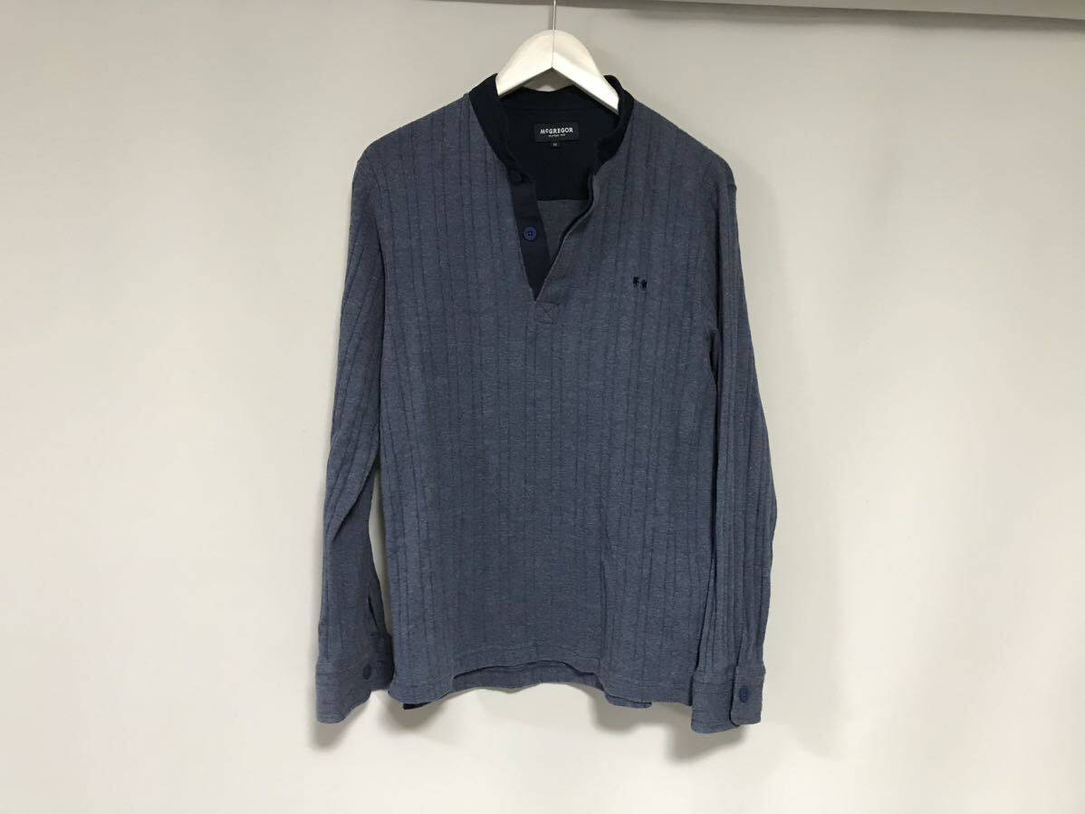 本物マックレガーMcGREGORコットンヘンリーネック長袖TシャツロンTメンズサーフアメカジミリタリーゴルフ紺ネイビーM拍卖