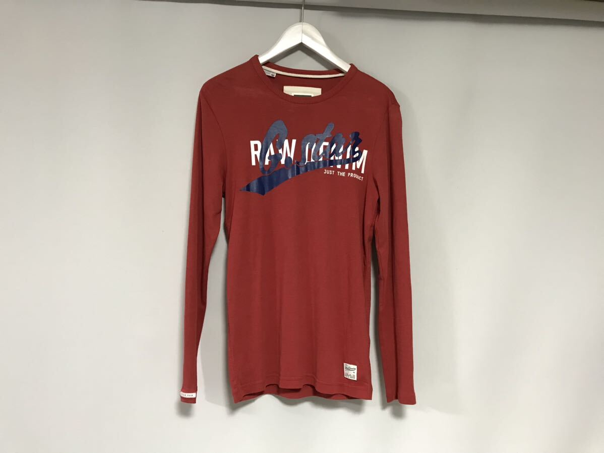 本物ジースターロウGSTARRAWコットンプリント長袖TシャツロンTメンズサーフアメカジミリタリーワークゴルフ赤レッドM拍卖