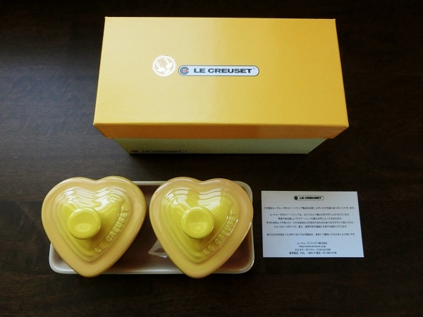 LE CREUSET ルクルーゼ プチ・ラムカン・ダムール セット ディジョン イエロー ハート(黄/トレイ/トレー/砂糖入/薬味入/小物入/ココット)/1拍卖