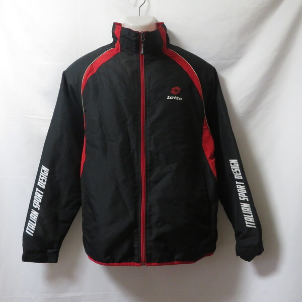 古着 メンズM LOTTO/ロット 裏起毛 ウインドブレーカー ジャケット ジップ スポーツ トレーニング サッカー ブラック/レッド L35601R拍卖