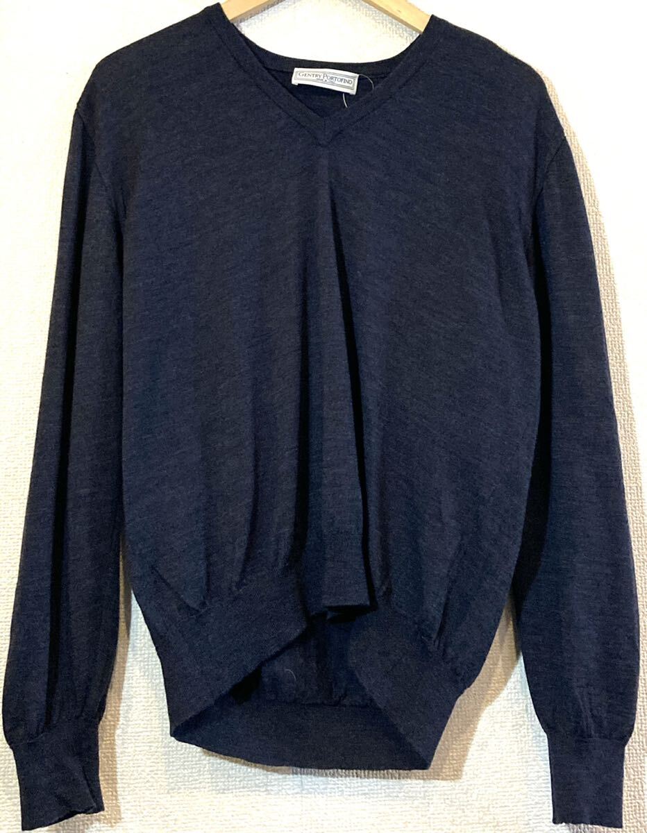 GENTRY PORTOFINO◯セーター◯ニット◯無地◯ウール◯イタリア製◯ハイブランド◯ジェントリーポルトフィーノ◯定価10万円◯ネイビー 紺 XL拍卖