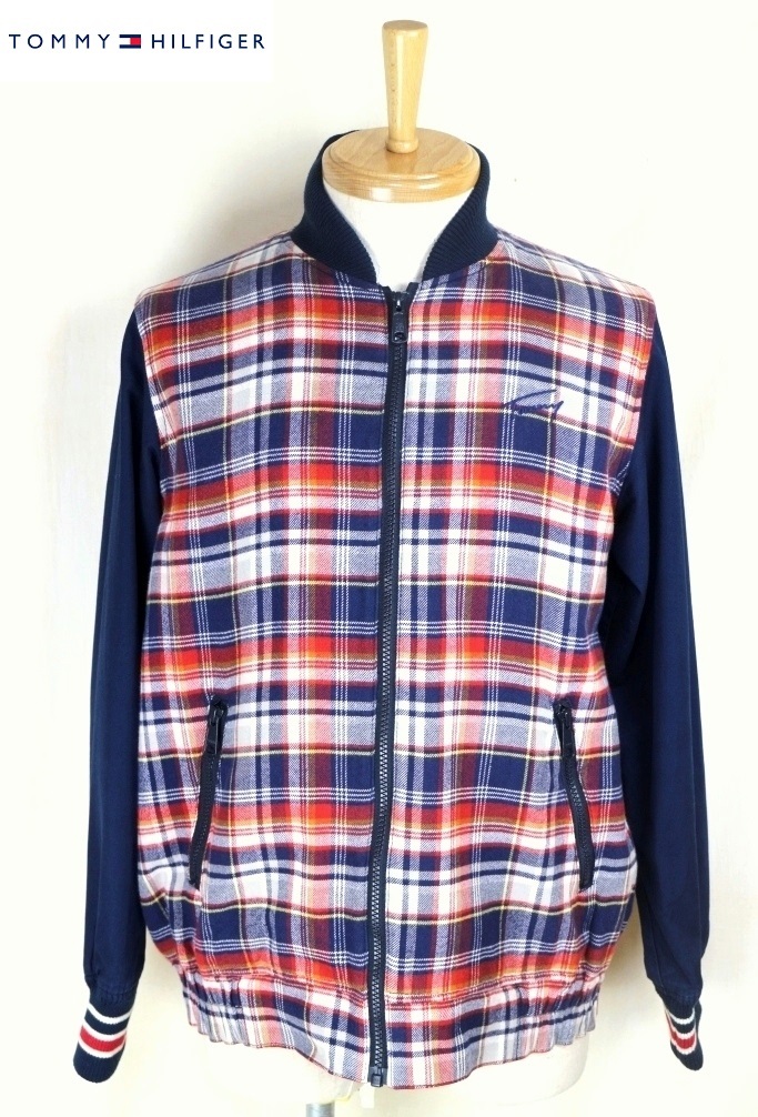 ■美品■TOMMY HILFIGER■春秋 ネルシャツ生地 切り返しバイカラー ブルゾン M ネイビー チェック トミーヒルフィガー ジャンパー 紺拍卖