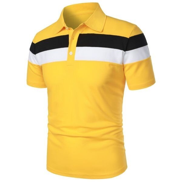 t32【 黄 M 】ポロシャツ 半袖 鹿の子 メンズ ゴルフウェア ゴルフシャツ トップス シャツ ゴルフ テニス アウトドア シニア ボーダー拍卖