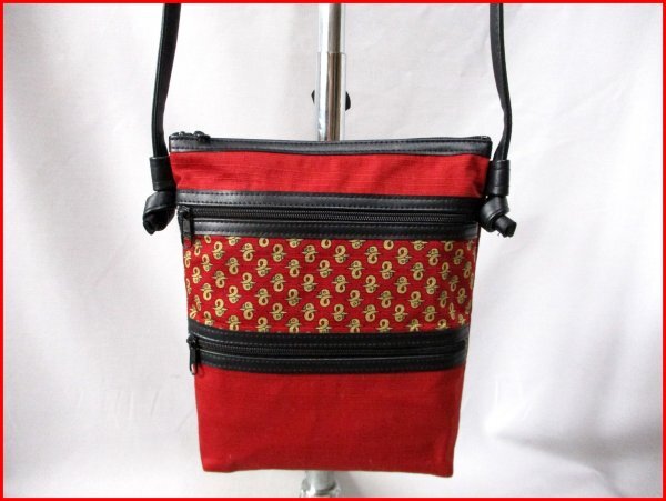 和柄 ポシェット ミニショルダーバッグ◇未使用 エンジ 斜め掛け H21cm拍卖