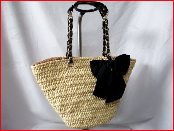 Jewel Changes/ジュエルチェンジズ◇メイズ かごバッグ 飾りリボン付 W46cm拍卖