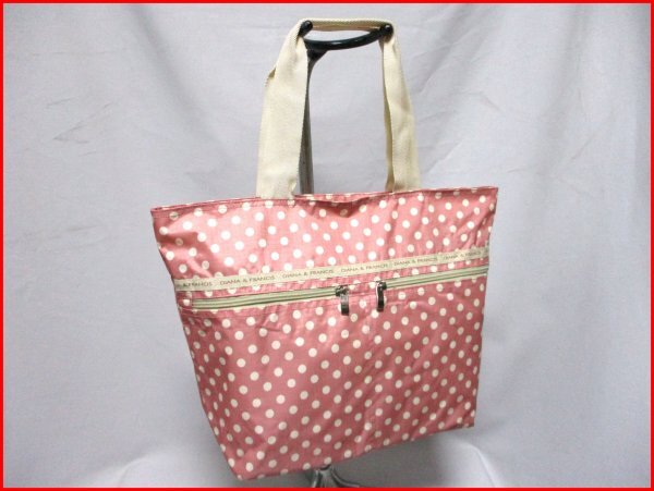 DIANA & FRANCIS/ダイアナ フランシス◇大型ハンドバッグ PK 水玉柄 キャリーオンバッグにも W43cm拍卖