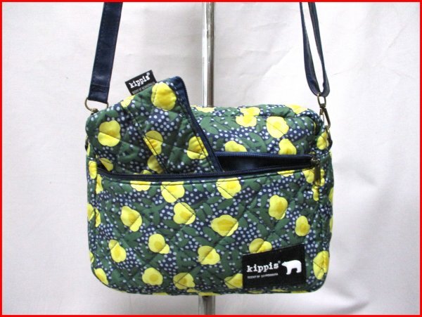 kippis/キッピス◇多機能キルティングショルダーバッグ+ポーチ NV 北欧柄 ICカードホルダー 斜め掛け W23.5cm拍卖