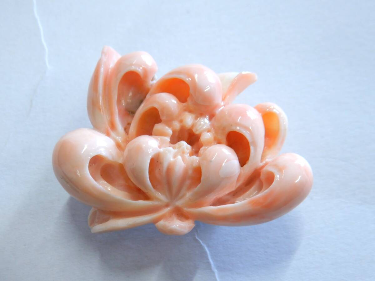 <銀の斧>アンティーク帯留め・桃色珊瑚・菊の花・49mm×38mm・高さ13mm・三分紐・30g・大正浪漫拍卖