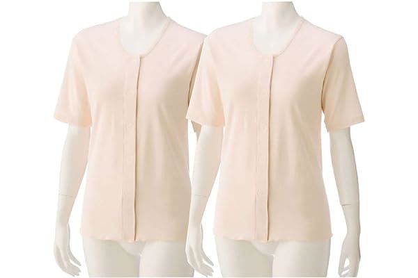 新品●レディース 前開きプラスチックホック 介護肌着 介護下着シャツ 2枚入り 半袖 3分袖 LL 2枚拍卖