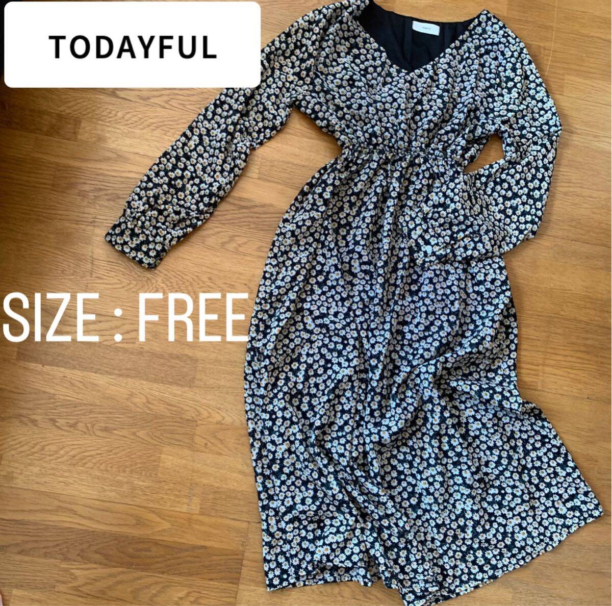 【トゥデイフル】リバティ 小花柄 長袖ワンピース FREEサイズ拍卖