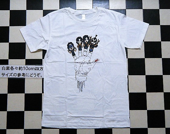 KISS キッス 新品 半袖Tシャツ M 白 Z3067 身幅約49cm パロディ ロックT 指人形拍卖