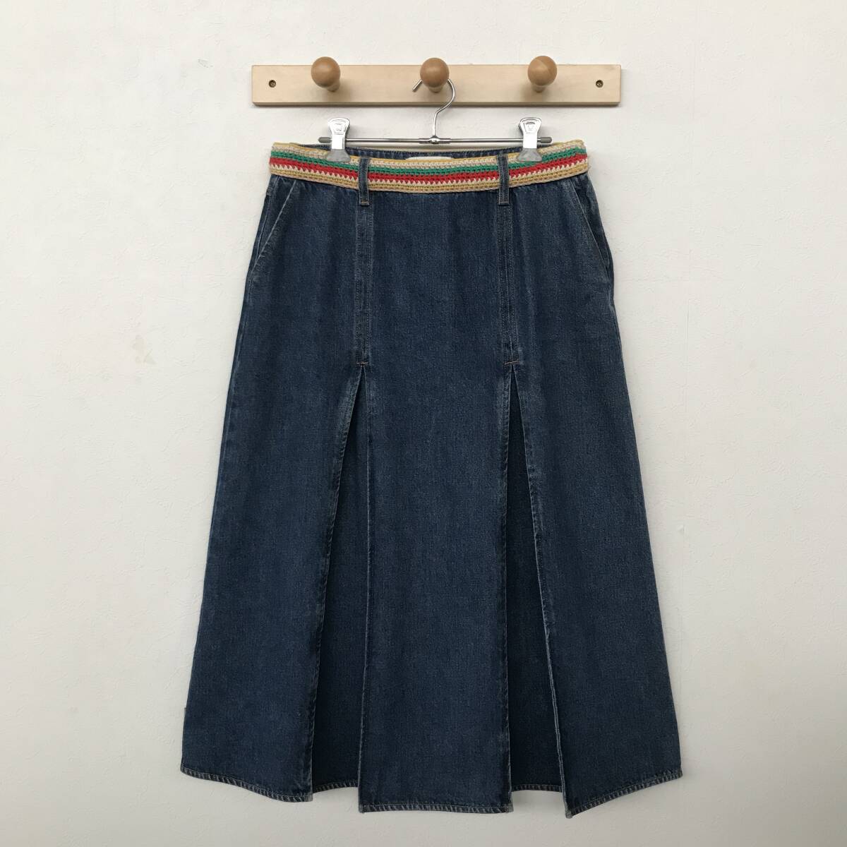 WALES BONNER WS21DE02-DEN401D-500 ウェルズ ボナー ボックスプリーツ ミモレ丈 デニムスカート 美品 size 40拍卖