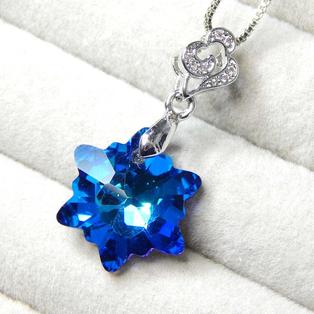 新品★送料無料 極上の逸品 絢爛 レディース ジルコニア 極大粒 雪の結晶 ブルー CZダイヤモンドネックレス 限定 プラチナ仕上 シルバー925拍卖