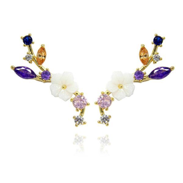 新品★マルチカラー パープル系 お花デザインピアス レディース シルバー925 CZダイヤモンド ピンクゴールド ジルコニア イヤリング化可拍卖
