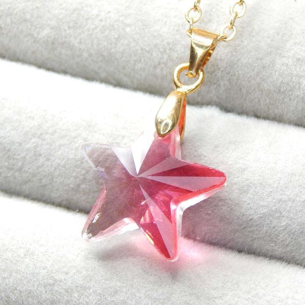 新品★送料無料 星型 トルマリン風 ピーチピンク&クリアカラー ネックレス 厳選 希少品 必見 オススメ プレゼント レディース ペンダント拍卖