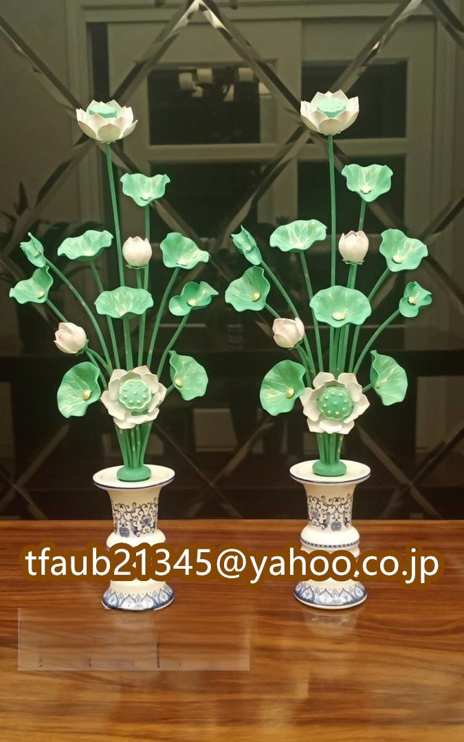 【ケーリーフショップ】2点 密教法具 手作り描き常花 アルミ製 寺院用仏具 供養 仏前 高さ40CM拍卖