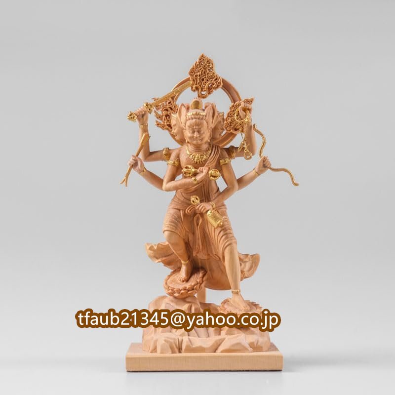 【ケーリーフショップ】木彫りの仏像【金剛夜叉明王(こんごうやしゃみょうおう)】 五大明王之一 柘植 金泥仕様 高さ13cm (金剛夜叉明王)拍卖