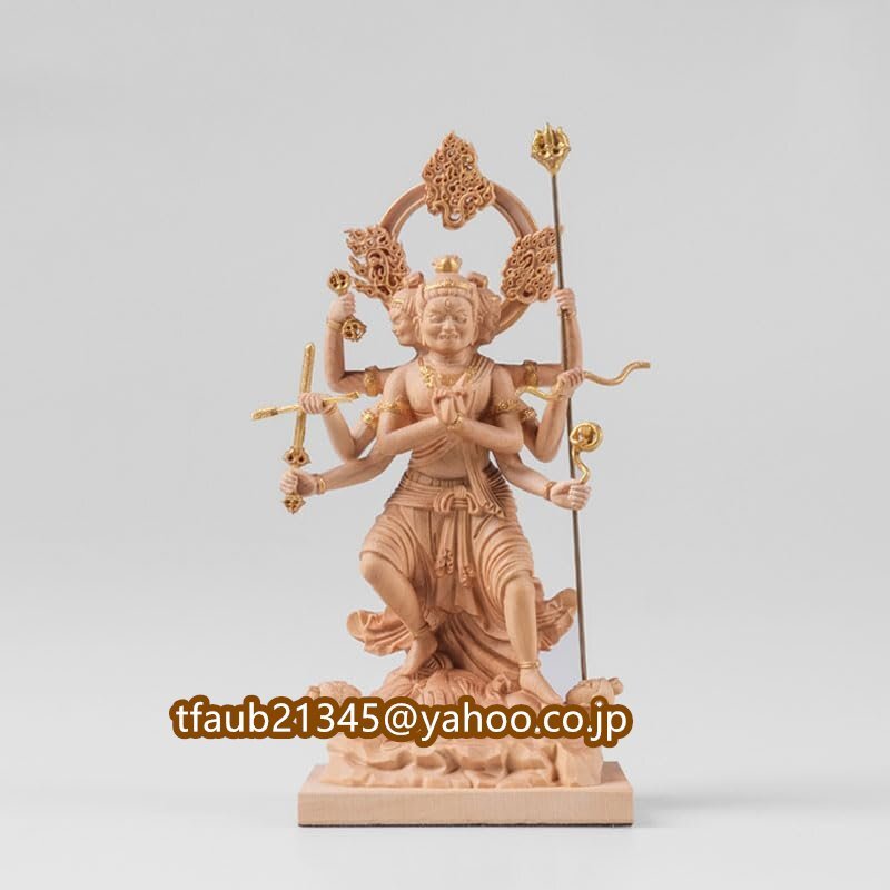 【ケーリーフショップ】木彫りの仏像【降三世明王(ごうさんぜみょうおう)】 五大明王之一 柘植 金泥仕様 高さ13cm (降三世明王)拍卖