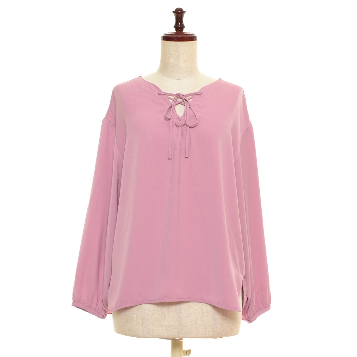 □408404 PLST プラステ ◯リボンスキッパー ブラウス パフスリーブ サイズS レディース ピンク拍卖