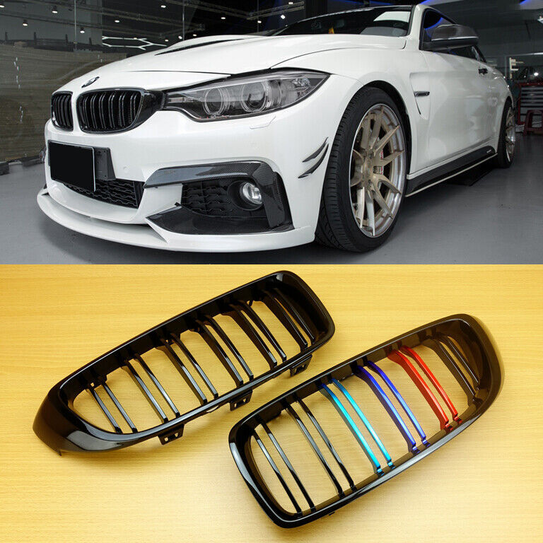 最上級品質▲BMW 4シリーズ F32 F33 F36 F80 F82 光沢黒+Mカラー3色 メタリック調 ダブルバー フロントグリル ABS製 艶あり黒 2014-2020拍卖